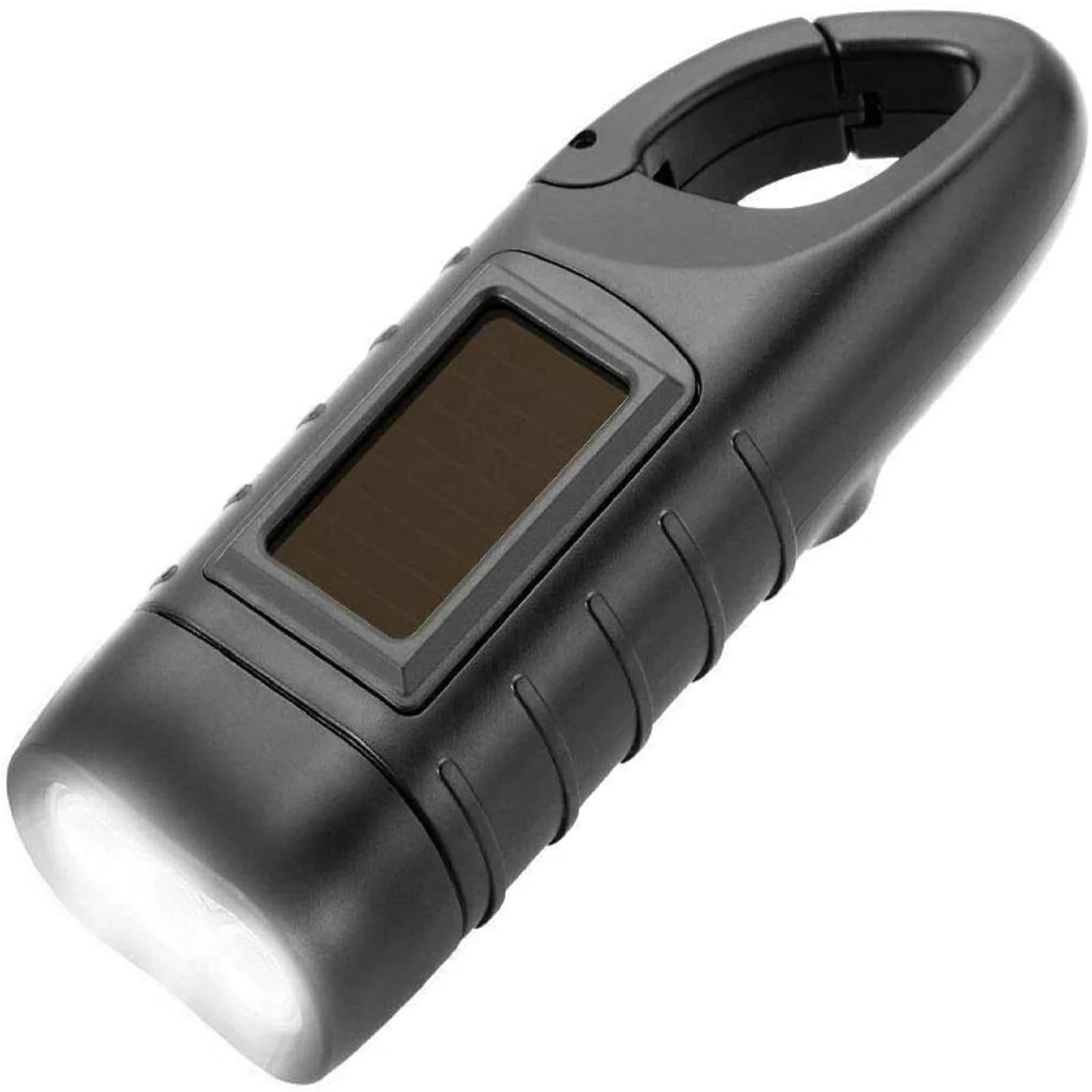 Simpeak Hand Cranking Solar Powered Flashlight, Rechargeable Emergency LED Flashlight Carabiner Dynamo Quick Snap Clip Backpack Flashlight Torch for Outdoor Camping Climbing Hiking (Black) thumbnail 1