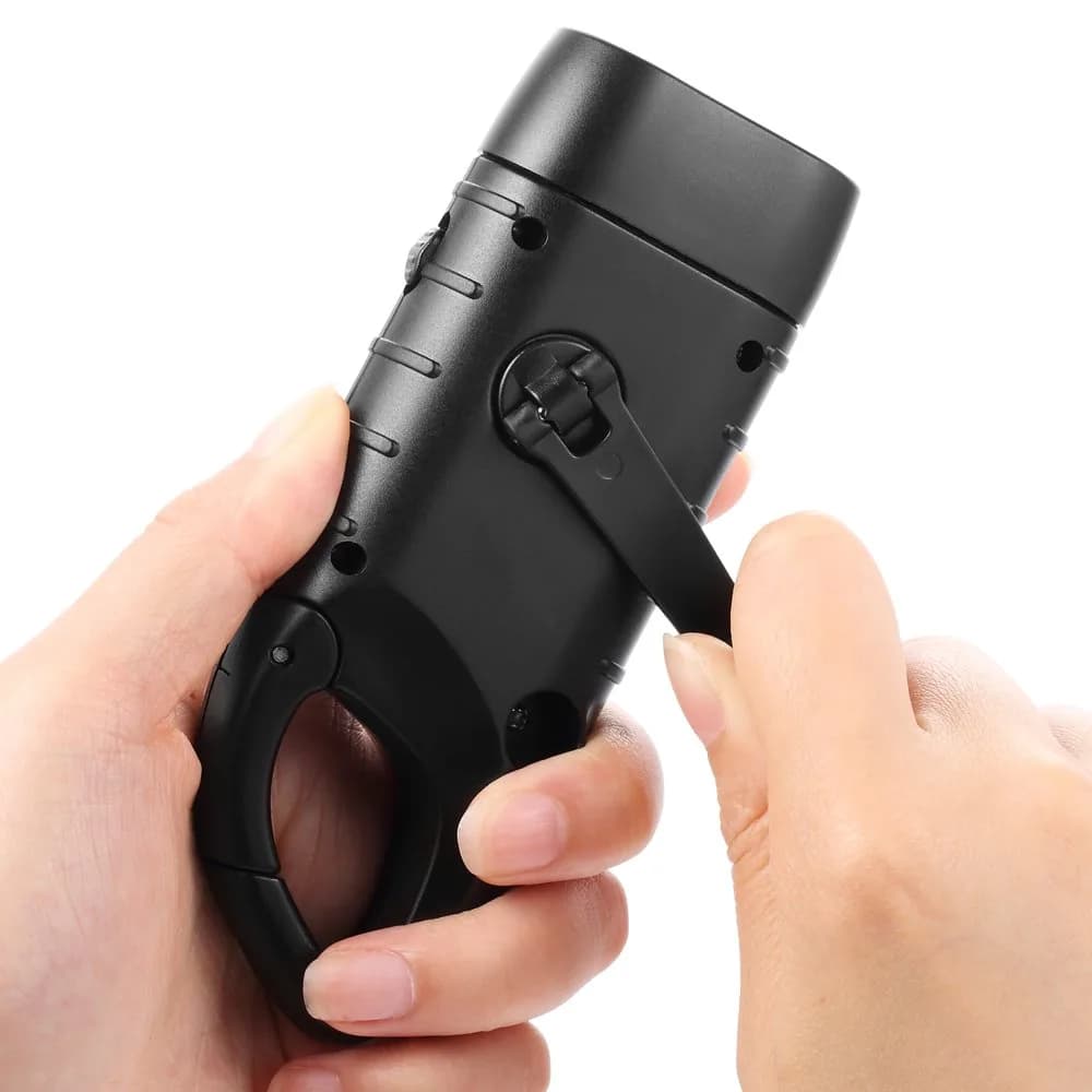Simpeak Hand Cranking Solar Powered Flashlight, Rechargeable Emergency LED Flashlight Carabiner Dynamo Quick Snap Clip Backpack Flashlight Torch for Outdoor Camping Climbing Hiking (Black) thumbnail 4