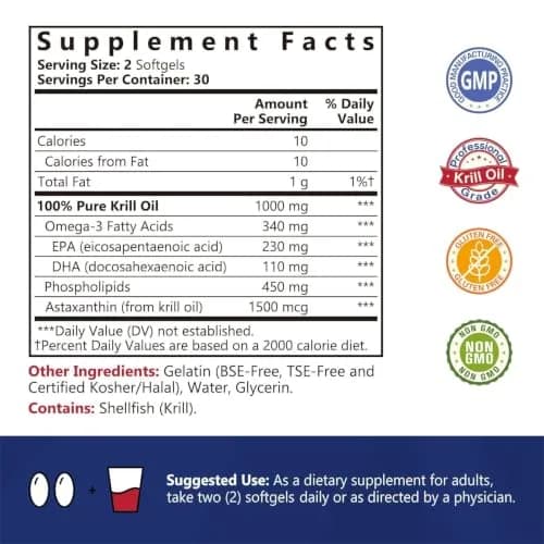 NatureMyst Krill Oil 1000mg | Omega-3 DHA EPA, Astaxanthin, 60 Softgels thumbnail 2