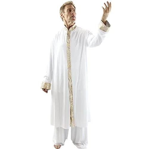 Danzcue Mens Worship Dance Stained Glass Robe, White-Gold, S-M | Religious Dance Costume with Stand-Up Collar thumbnail 1