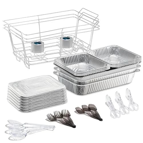 Tiger Chef Disposable Chafing Dishes for Buffet Set - Full-Size Disposable Wire Chafer Stand Kit - 30-Piece Catering Set for Parties Includes Chafer Pans Disposable Serving Utensils | Cost-Effective Buffet Solution thumbnail 1