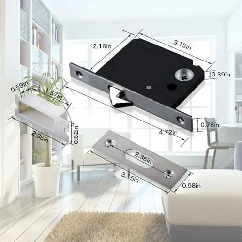 CCJH Privacy Pocket Door Lock Handle with Key, Zinc Alloy Brushed Nickel Silver 160mm (6.3" x 1.77") | Modern Interior Furniture Hardware thumbnail 3