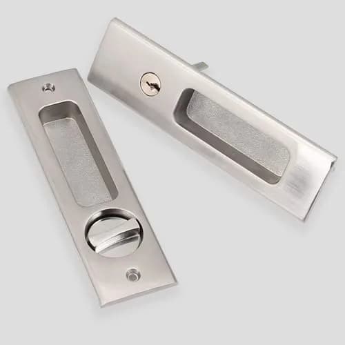 CCJH Privacy Pocket Door Lock Handle with Key, Zinc Alloy Brushed Nickel Silver 160mm (6.3" x 1.77") | Modern Interior Furniture Hardware thumbnail 2