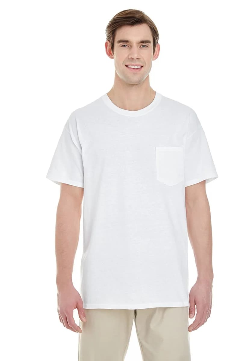 Gildan Heavy Cotton 100% Cotton Pocket T-Shirt | Classic White, Regular Fit, Crew Neck, Short Sleeve — White