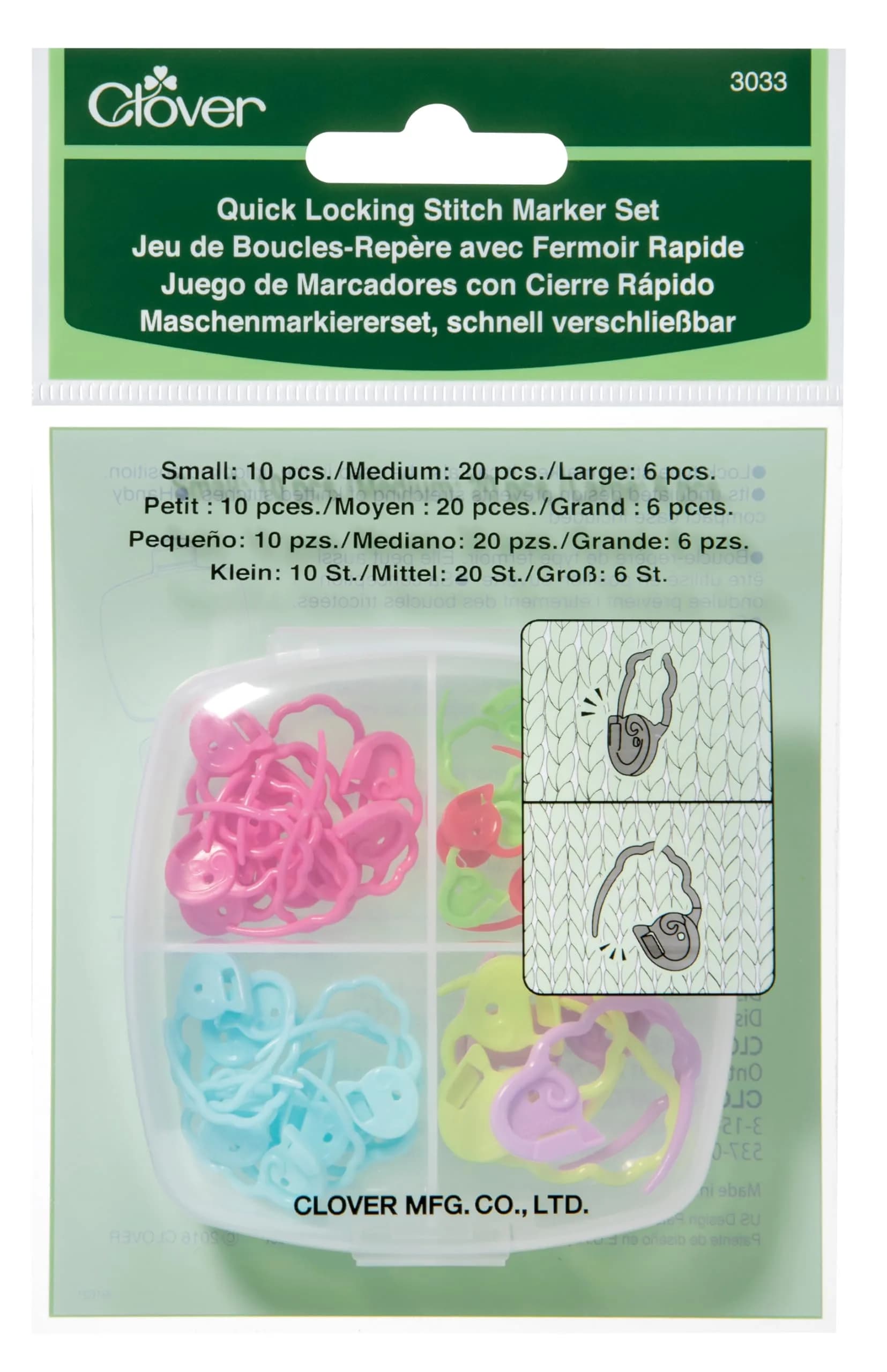 Clover Quick Locking Stitch Marker Set Multicolor 3" Height x 3" Length x 1.2" Width | Sewing Notions for Crafting — Multicolor