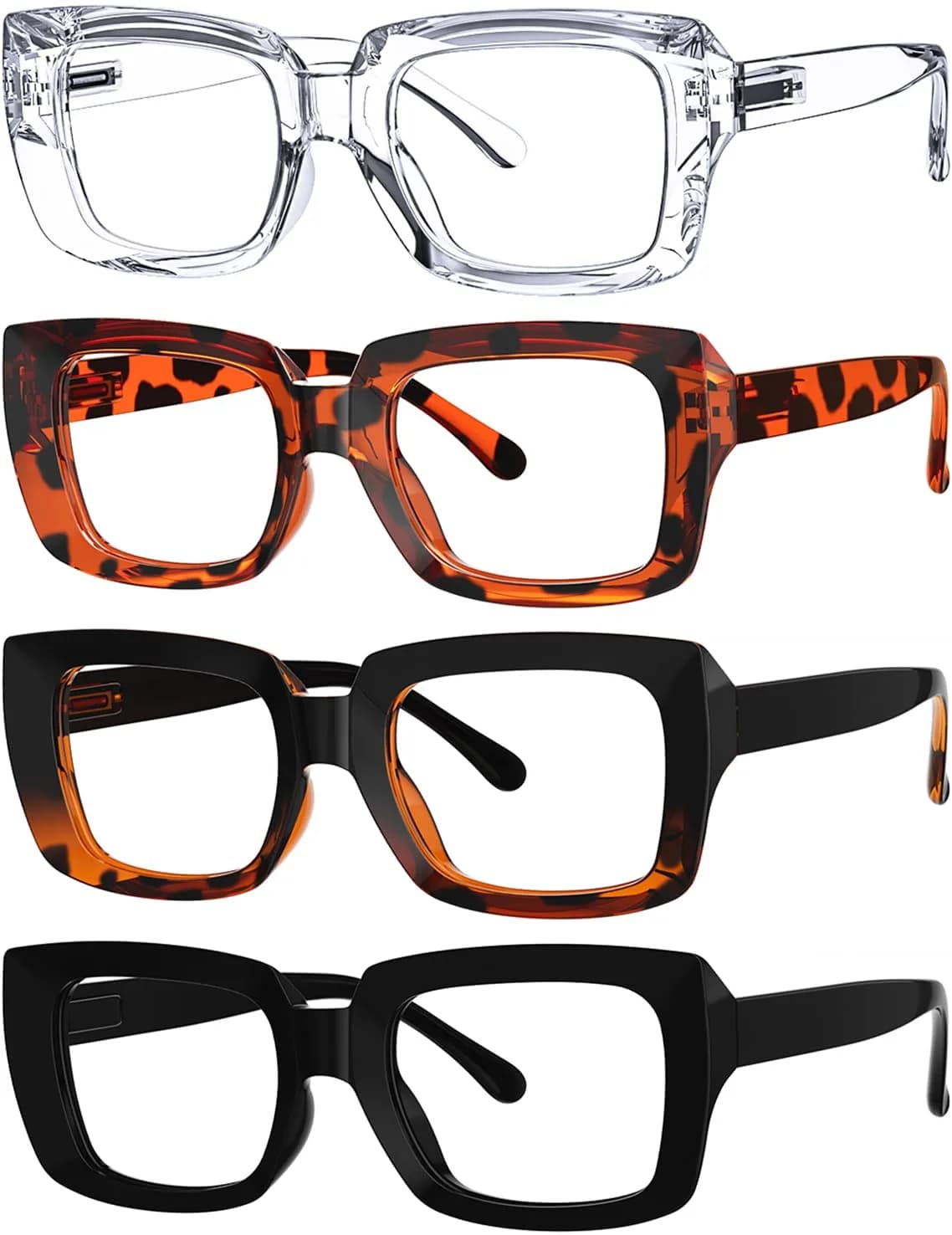 Eyekepper Stylish Oversized Square Reading Glasses 47mm (1.85 inches) | Optically Correct & Scratch-Resistant — 4 Pairs Mix