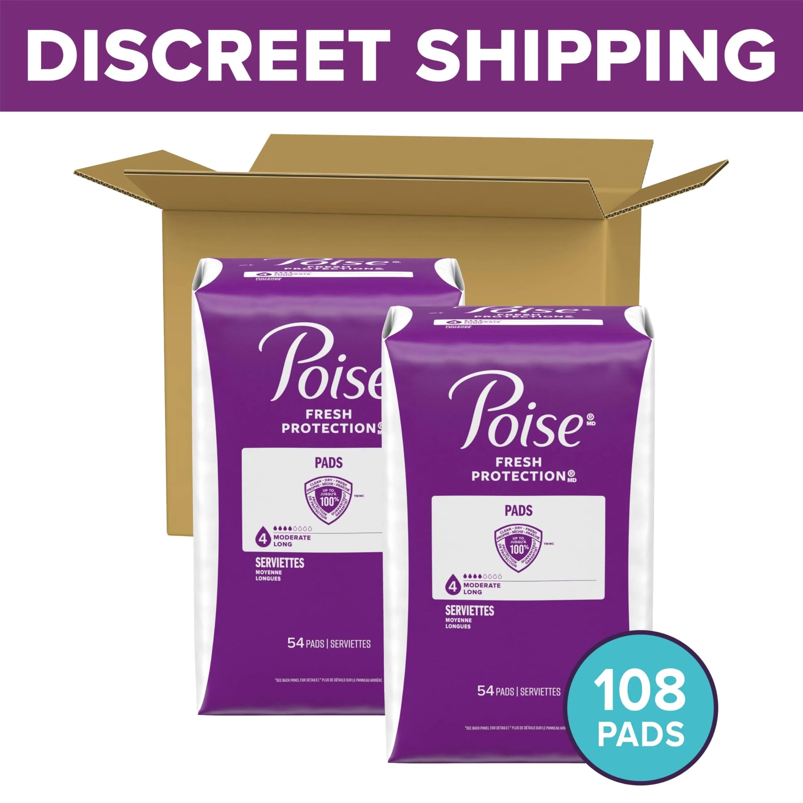 Poise Incontinence Pads for Women, 4 Drop Moderate Absorbency, 108 Count Long | Dermatologist Tested Protection - view 2