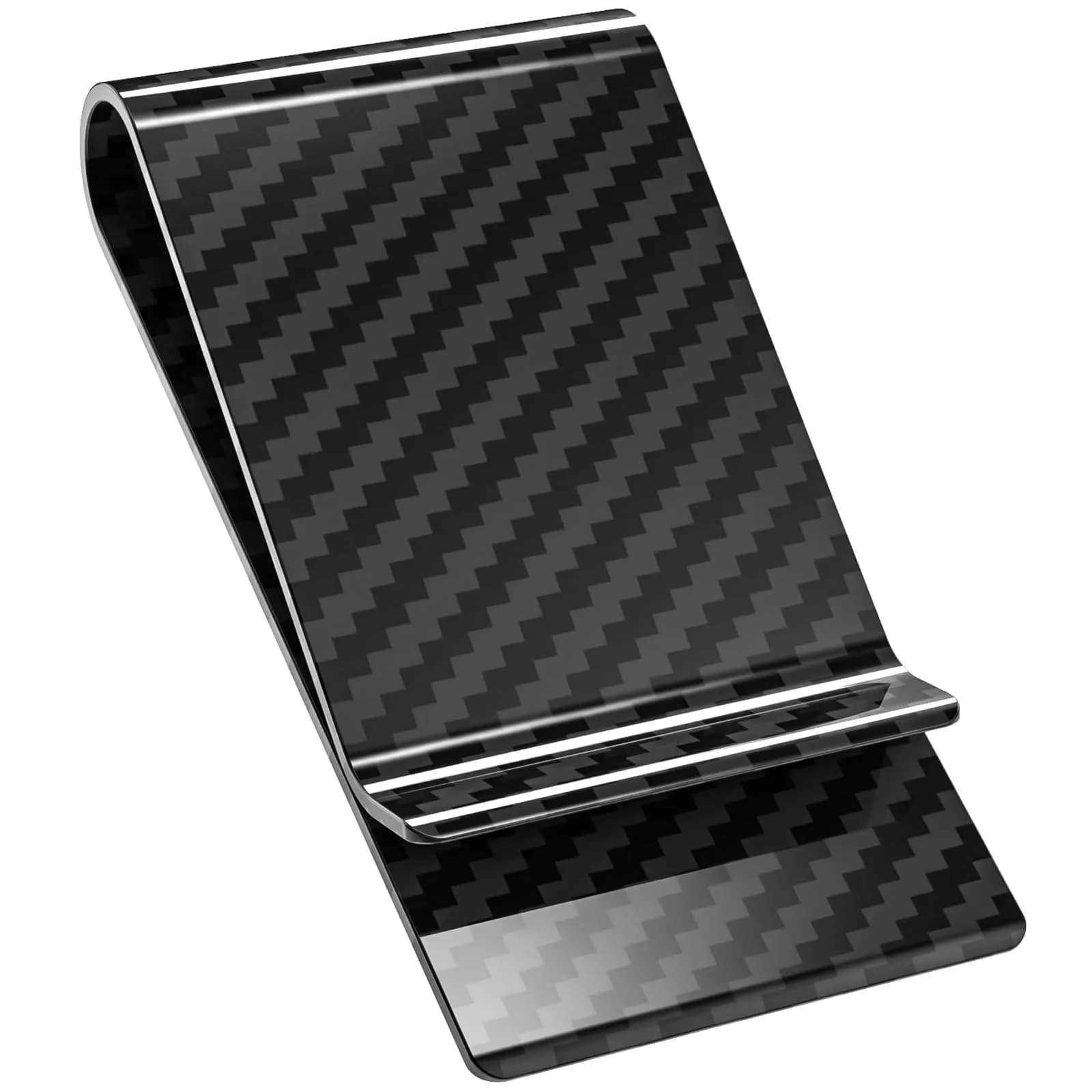 Travelambo Carbon Fiber Money Clip Front Pocket Wallet Minimalist Slim Wallet Credit Business Card Holder (CB black, 15 Card Capacity) — Glossy