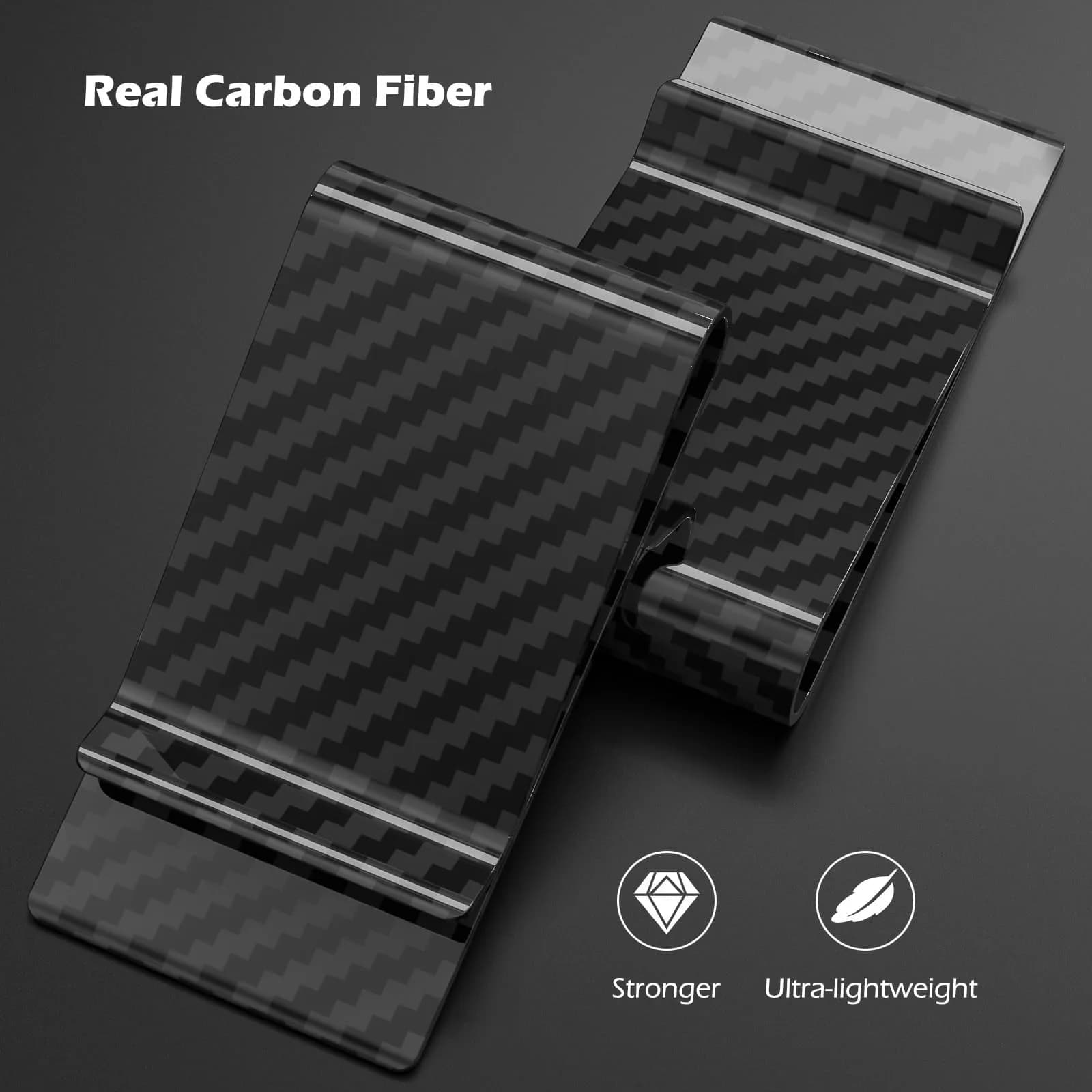 Travelambo Carbon Fiber Money Clip Front Pocket Wallet Minimalist Slim Wallet Credit Business Card Holder (CB black, 15 Card Capacity) - view 2