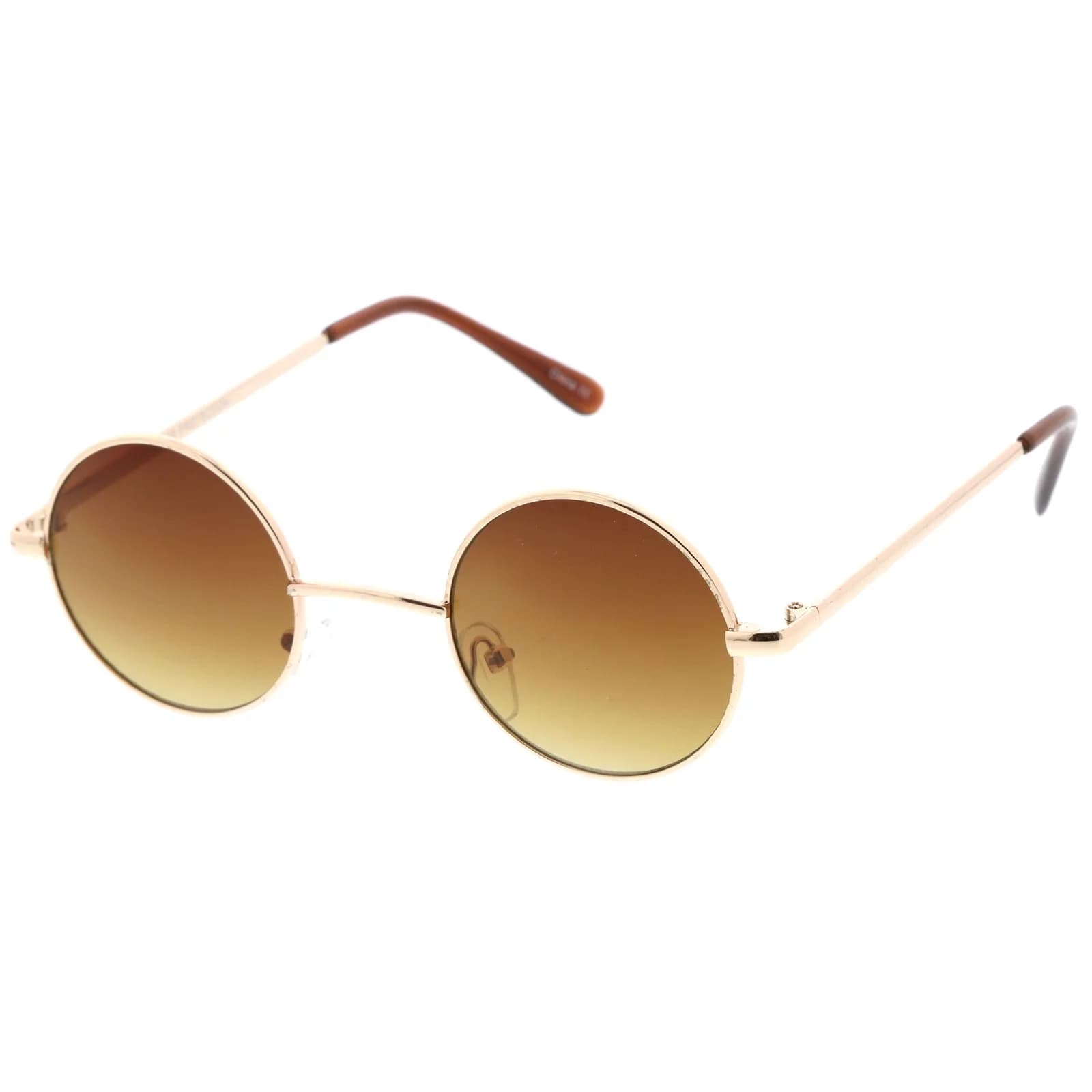 zeroUV Small Retro Classic Style Colored Mirror Lens Round Metal Sunglasses 41mm (Silver/Green-Blue Mirror) | UV400 Protection — Gold / Amber