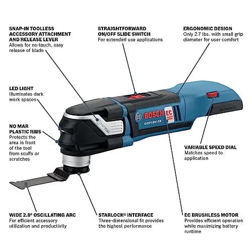 Bosch GOP18V-28N 18V EC Brushless Oscillating Multi-Tool | Versatile, Compact, StarlockPlus for Quick-Change (Bare Tool) thumbnail 2