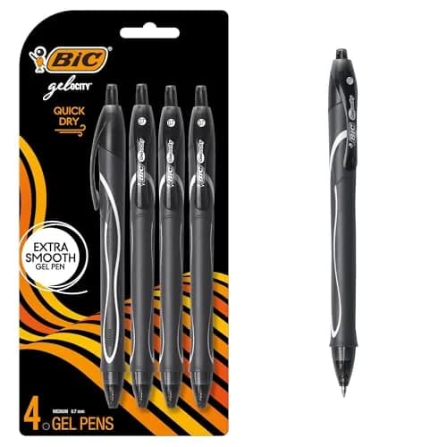 BIC Gelocity Quick Dry Black Gel Pens, Medium Point, 0.7mm, 4-Count | Smear-Resistant Ink thumbnail 1