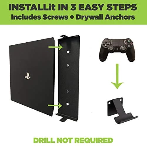 HIDEit Mounts PS4 Pro Wall Mount Bundle | Steel Wall Mount for PS4 Pro & Controllers, VESA & Under-Desk Compatible, Heavy-Duty Steel, Black thumbnail 6
