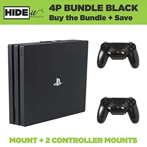HIDEit Mounts PS4 Pro Wall Mount Bundle | Steel Wall Mount for PS4 Pro & Controllers, VESA & Under-Desk Compatible, Heavy-Duty Steel, Black thumbnail 2