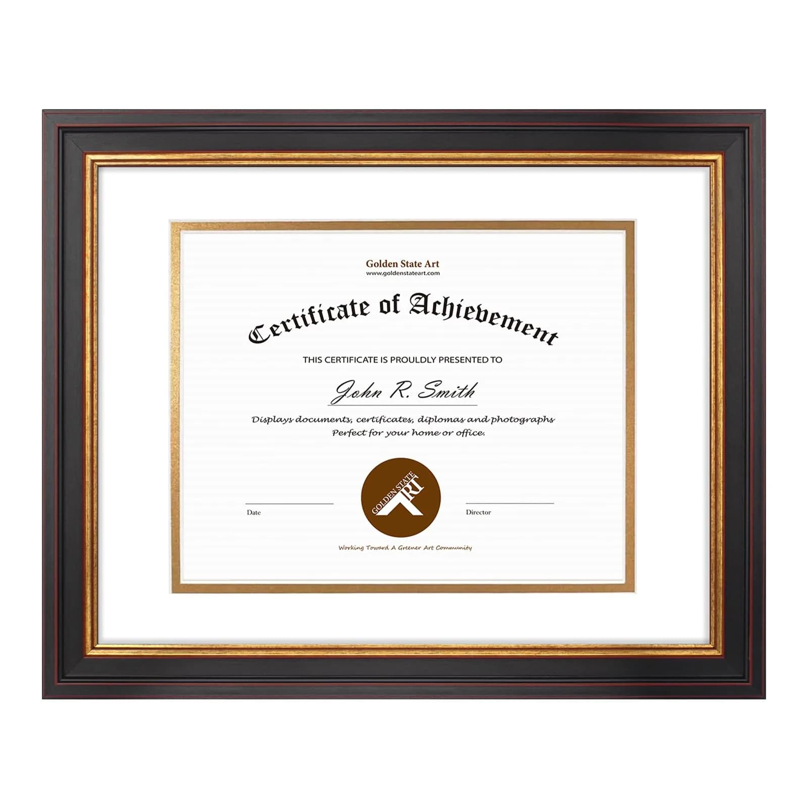 Golden State Art 11x14 Frame White Over Gold Double Mat for 8x10 Diploma | Elegant Wall Certificate & Photo Display — Double Mat (White/Gold)