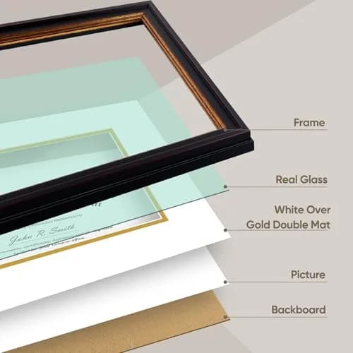 Golden State Art 11x14 Frame White Over Gold Double Mat for 8x10 Diploma | Elegant Wall Certificate & Photo Display thumbnail 5