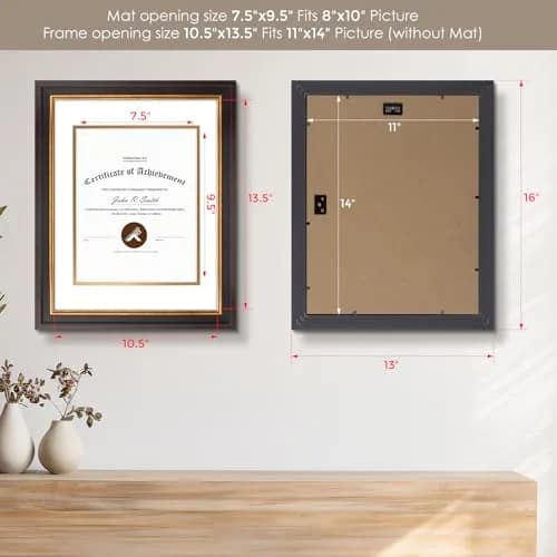 Golden State Art 11x14 Frame White Over Gold Double Mat for 8x10 Diploma | Elegant Wall Certificate & Photo Display thumbnail 3