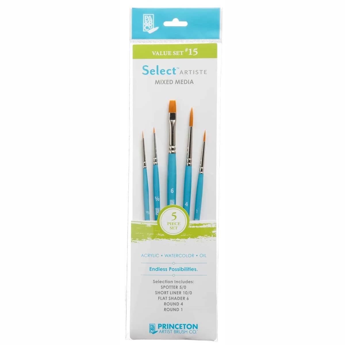 Princeton Select Artiste Brush Set No. 4, Synthetic, 3 Piece | Artist Quality for Acrylic, Oil & Watercolor — SET 15- 5 BRUSH SET