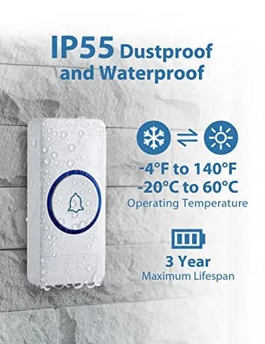 AVANTEK Wireless Doorbell Kit with 2 Receivers | 1300 ft Range, Waterproof Transmitter, 52 Melodies thumbnail 4