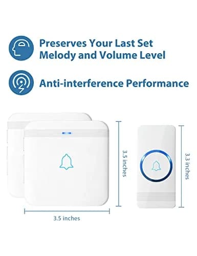 AVANTEK Wireless Doorbell Kit with 2 Receivers | 1300 ft Range, Waterproof Transmitter, 52 Melodies thumbnail 5