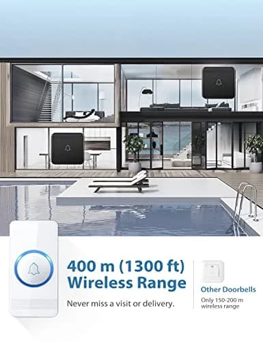 AVANTEK Wireless Doorbell Kit with 2 Receivers | 1300 ft Range, Waterproof Transmitter, 52 Melodies thumbnail 3