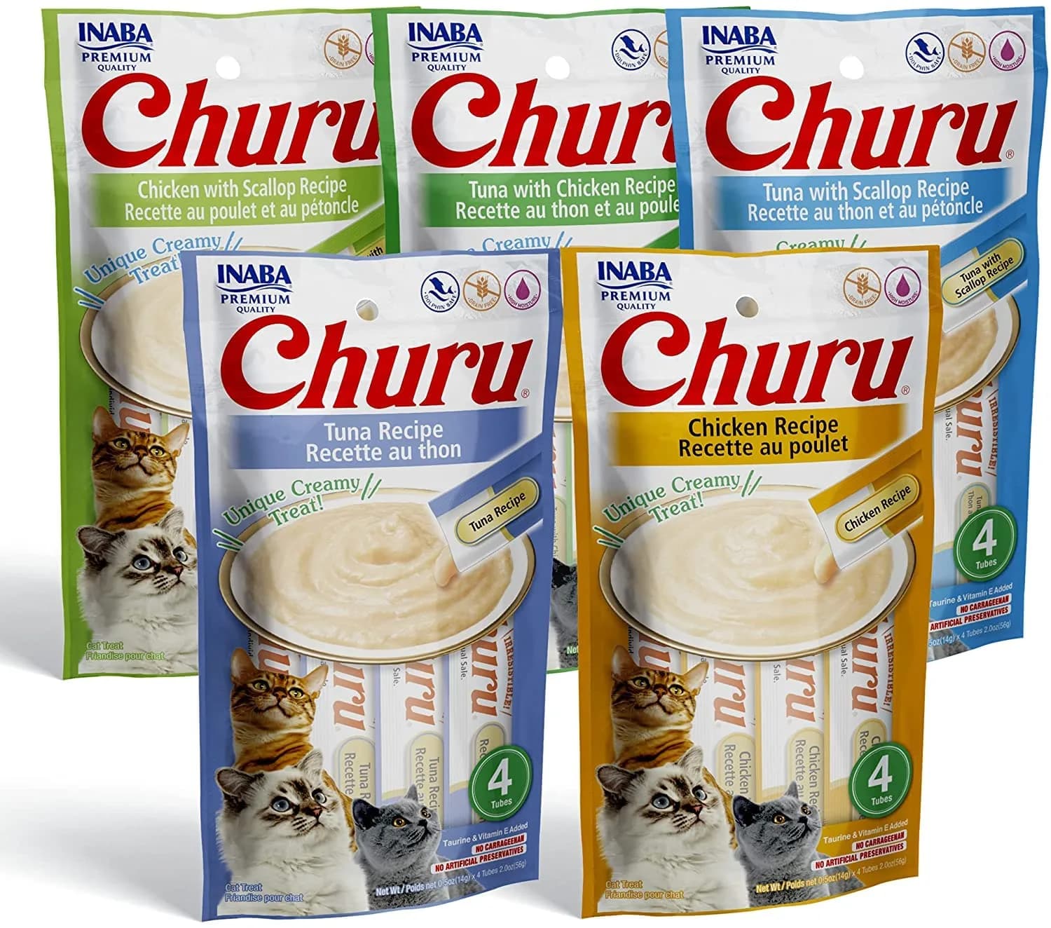 INABA Churu Lickable Creamy Purée Cat Treats 5 Flavor Variety Pack 10 oz (20 Tubes) | Hydrating & Low Calorie - main product image