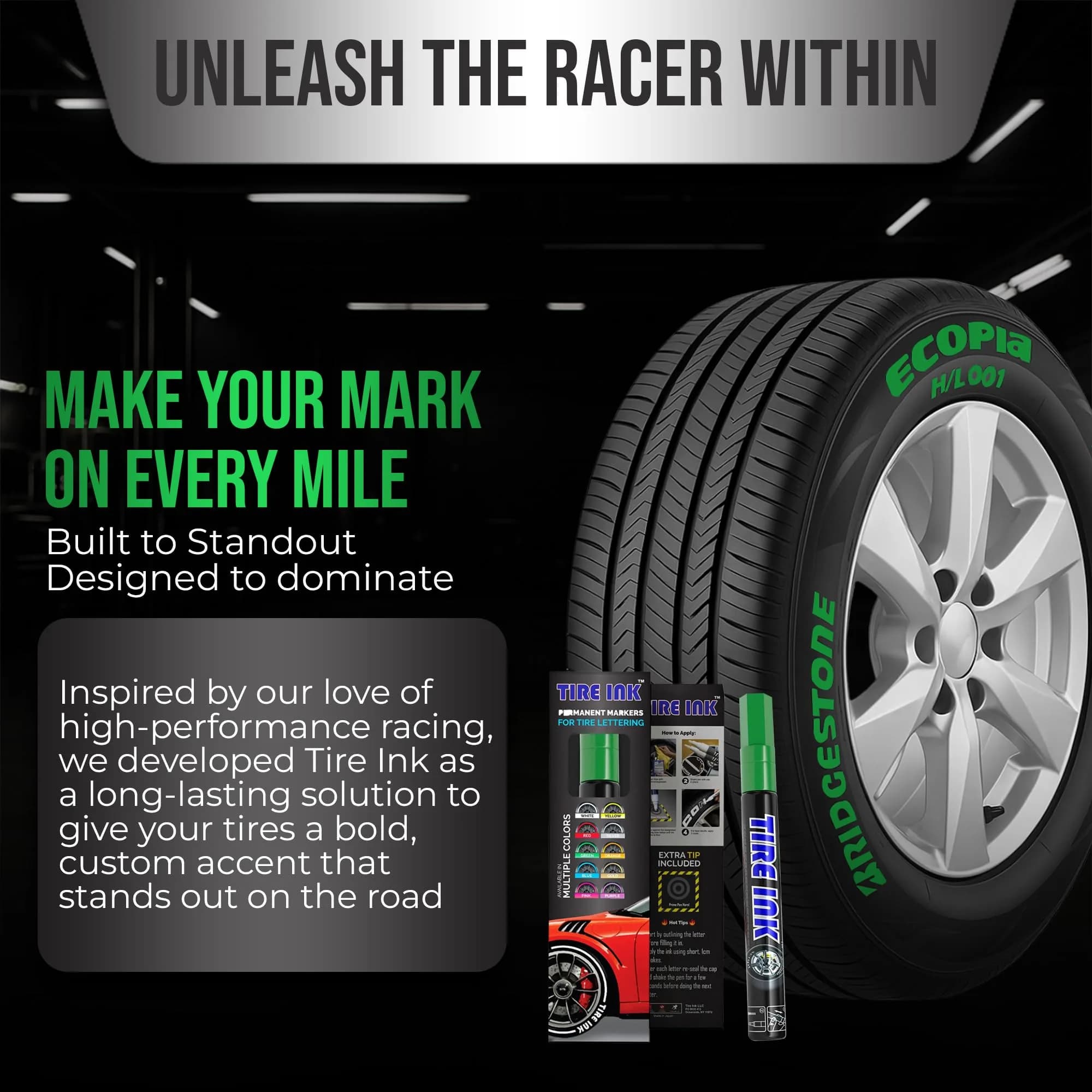 Tire Ink Green Color Tire Paint Pen - Waterproof Permanent Paint Pens for Car Wheels Lettering | 0.5mm Fine Tip - view 2