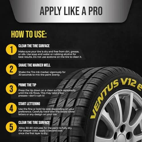 Tire Ink Yellow Tire Paint Pen - Waterproof Permanent Marker for Car Wheels | 1 Count (Pack of 1) | Made in Japan thumbnail 5