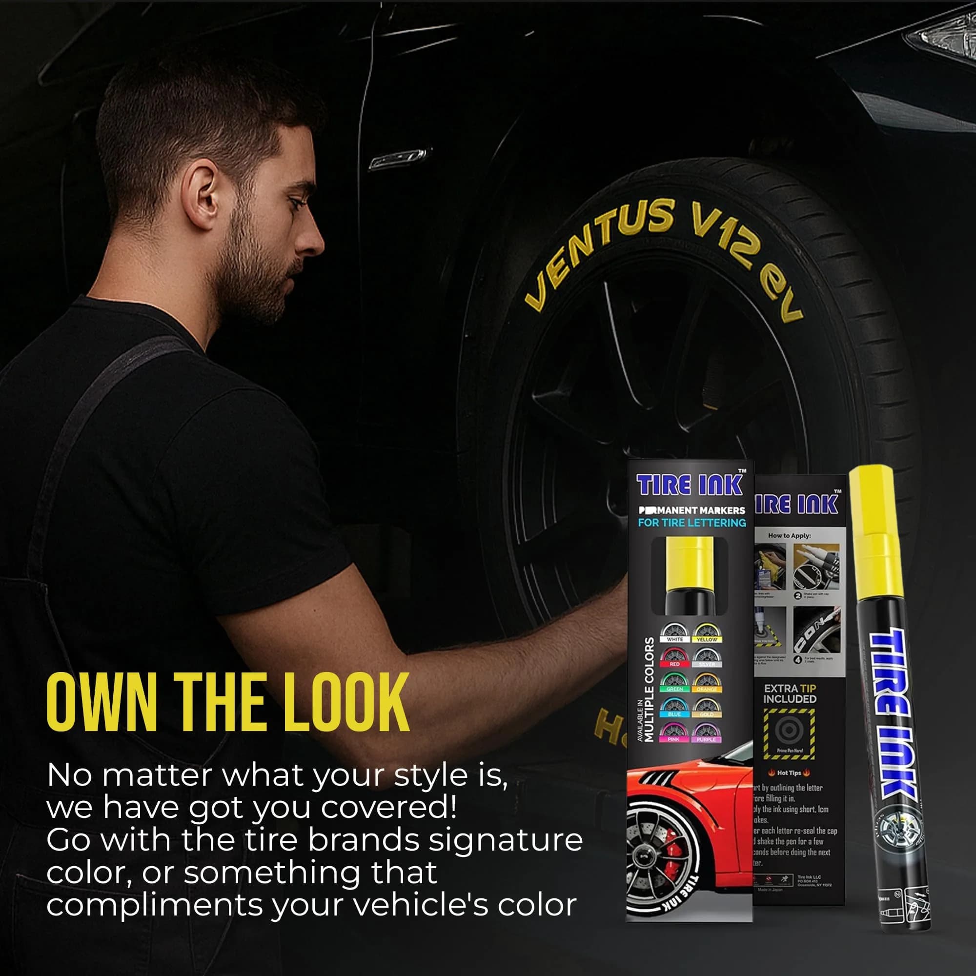Tire Ink Yellow Tire Paint Pen - Waterproof Permanent Marker for Car Wheels | 1 Count (Pack of 1) | Made in Japan - view 7