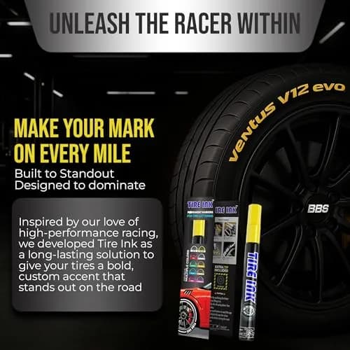 Tire Ink Yellow Tire Paint Pen - Waterproof Permanent Marker for Car Wheels | 1 Count (Pack of 1) | Made in Japan thumbnail 2