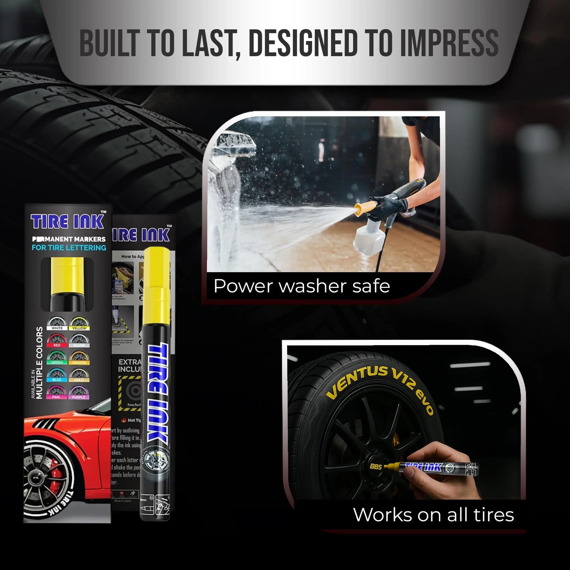 Tire Ink Yellow Tire Paint Pen - Waterproof Permanent Marker for Car Wheels | 1 Count (Pack of 1) | Made in Japan - view 3
