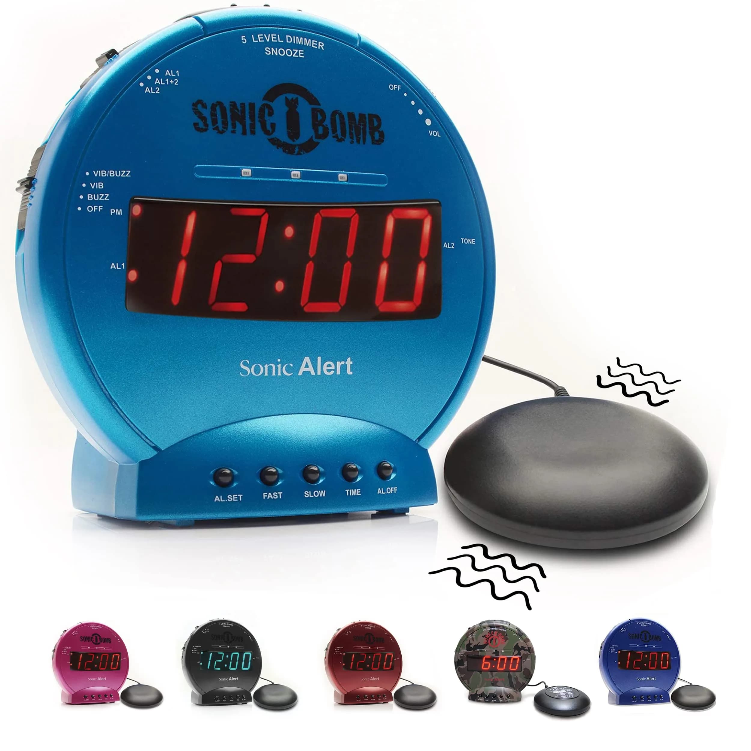 Sonic Alert Sonic Bomb Dual Alarm Clock with Bed Shaker, Turquoise, Large | Heavy Sleepers Wake with a Shake