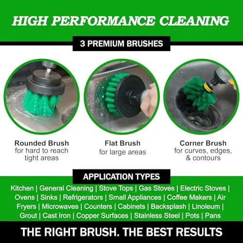 Drillbrush Green Kitchen Drill Brush Set for Oven, Air Fryer & Cabinets | Power Scrubber for Fast Kitchen Cleaning thumbnail 2