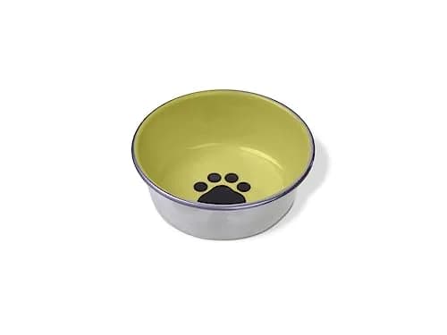Van Ness Pets Small Stainless Steel Bowl for Cats & Small Dogs 8 OZ | Pawprint Decor, Tan thumbnail 1