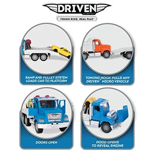 Driven by Battat Micro Tow Truck with Lights & Sounds, Movable Parts, 7-Inch Toy Vehicle | ASTM-Tested for Kids 3+ thumbnail 4