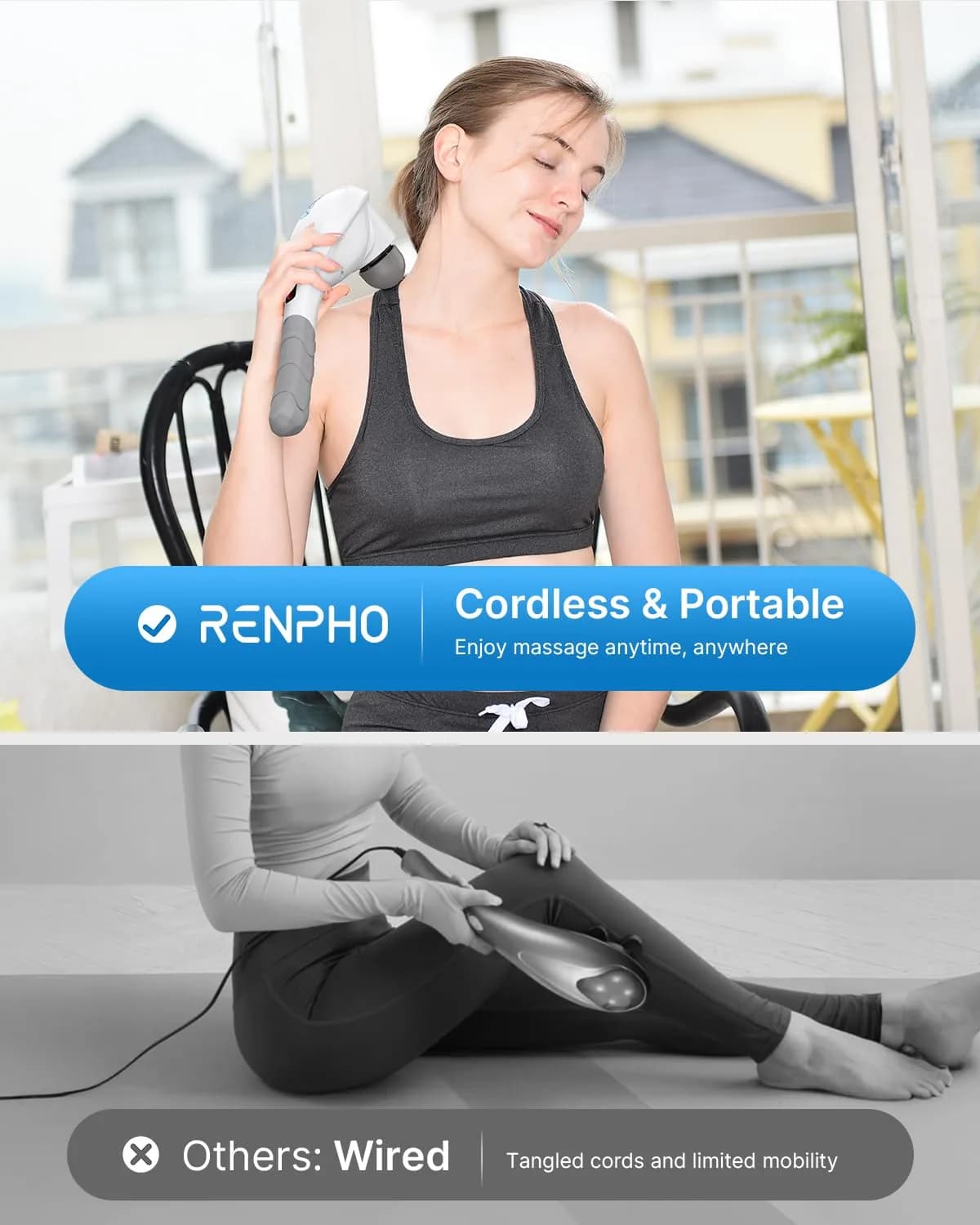 RENPHO Rechargeable Handheld Back Massager with 5 Speeds & Modes, 1.76 lb | Deep Tissue Muscle Relief - view 5