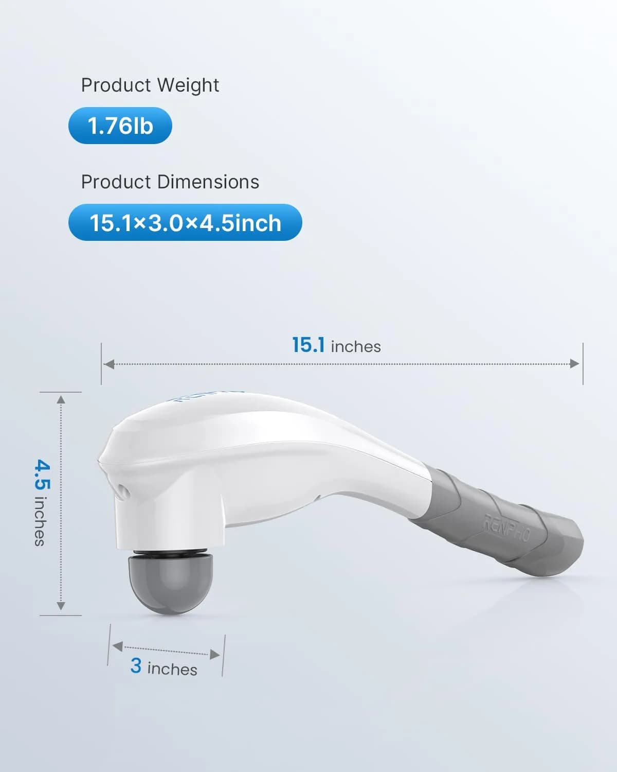 RENPHO Rechargeable Handheld Back Massager with 5 Speeds & Modes, 1.76 lb | Deep Tissue Muscle Relief - view 6