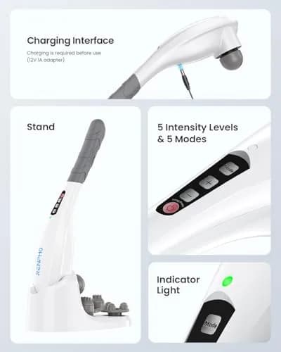 RENPHO Rechargeable Handheld Back Massager with 5 Speeds & Modes, 1.76 lb | Deep Tissue Muscle Relief thumbnail 4