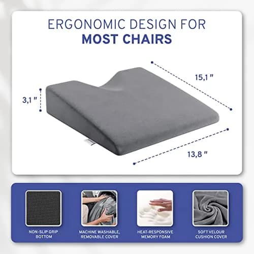 ComfySure Wedge Seat Cushion with Memory Foam | Orthopedic Tailbone Pain Relief for Car & Office Chairs (Grey) thumbnail 8