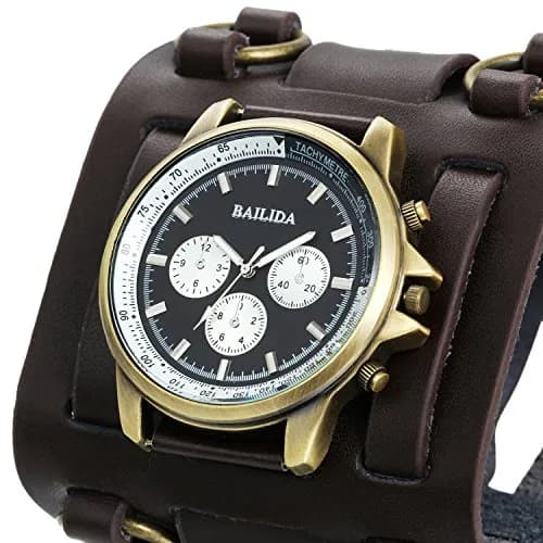 Avaner Mens Retro Steampunk Rock Leather Bracelet Watch 4.6cm Dial | Japanese Quartz Movement thumbnail 3