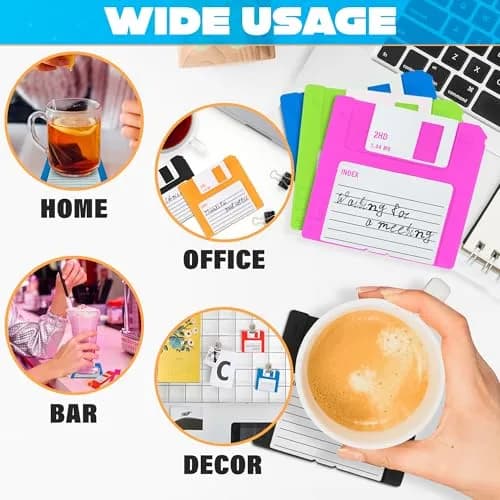 DIMROM 6 Pcs Retro Floppy Coaster for Desk | 3.54"x3.54" Silicone, 80's Nostalgia thumbnail 4