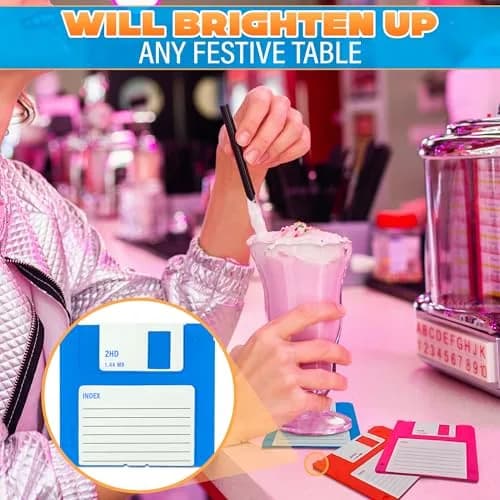 DIMROM 6 Pcs Retro Floppy Coaster for Desk | 3.54"x3.54" Silicone, 80's Nostalgia thumbnail 8