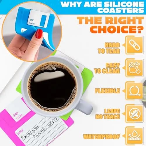 DIMROM 6 Pcs Retro Floppy Coaster for Desk | 3.54"x3.54" Silicone, 80's Nostalgia thumbnail 3