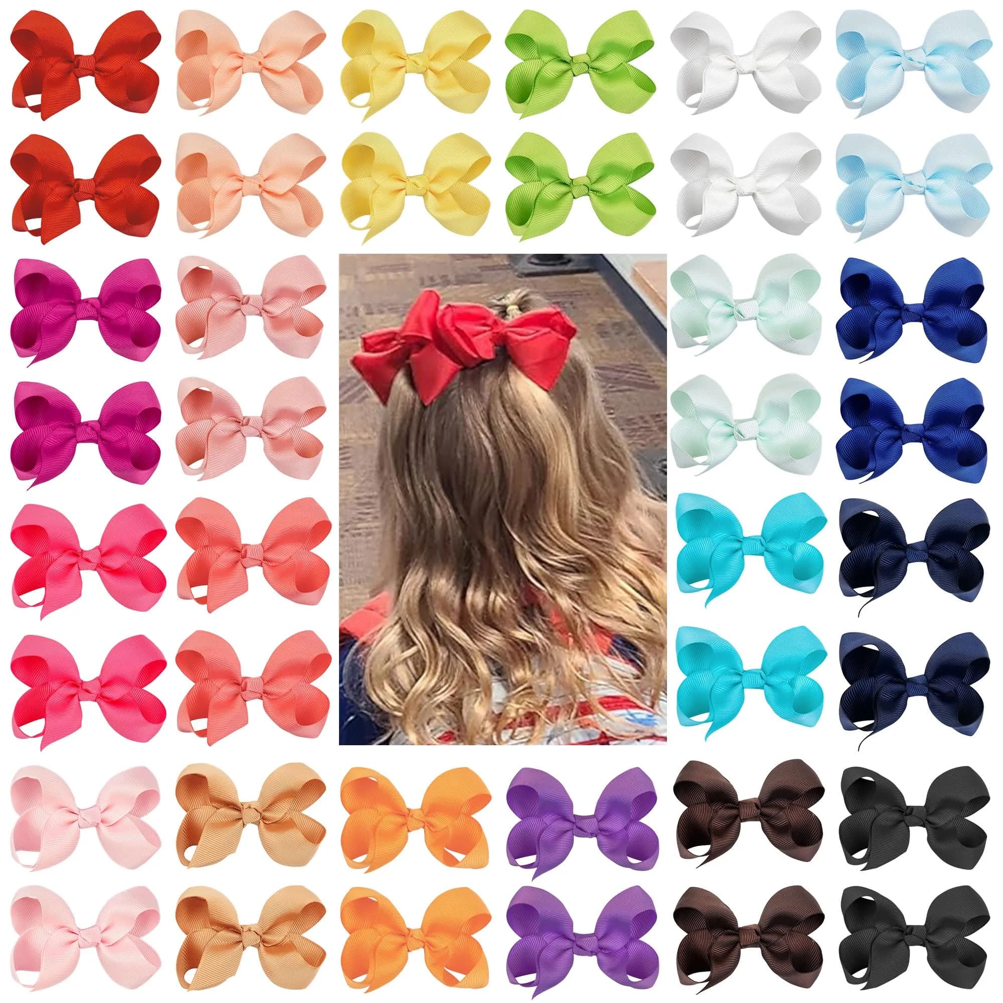 CÉLLOT 3 inch Hair Bows for Girls | Grosgrain Ribbon Toddler Hair Accessories with Alligator Clips (40 pcs, Multicolor)