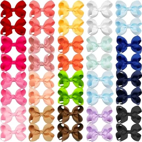 CÉLLOT 3 inch Hair Bows for Girls | Grosgrain Ribbon Toddler Hair Accessories with Alligator Clips (40 pcs, Multicolor) thumbnail 2