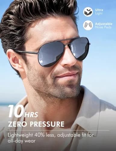 Luenx Aviator Polarized Sunglasses Men Women Classic UV400 Driving | 60mm Black Lens, Lightweight Metal Frame thumbnail 4