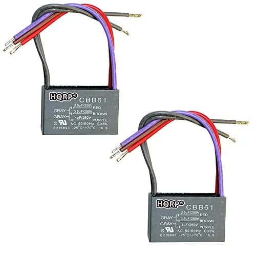 HQRP Ceiling Fan Capacitor 2-Pack | UL Listed, 2.5uf+3.5uf+4uf, 250VAC, 5-Wire, Gray thumbnail 1