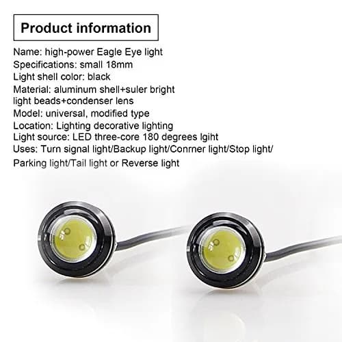 LEADTOPS 10Pcs 18mm 12V Eagle Eye LED Car Fog DRL Daytime Running Light Backup Reverse Tail Rock Lights White thumbnail 6