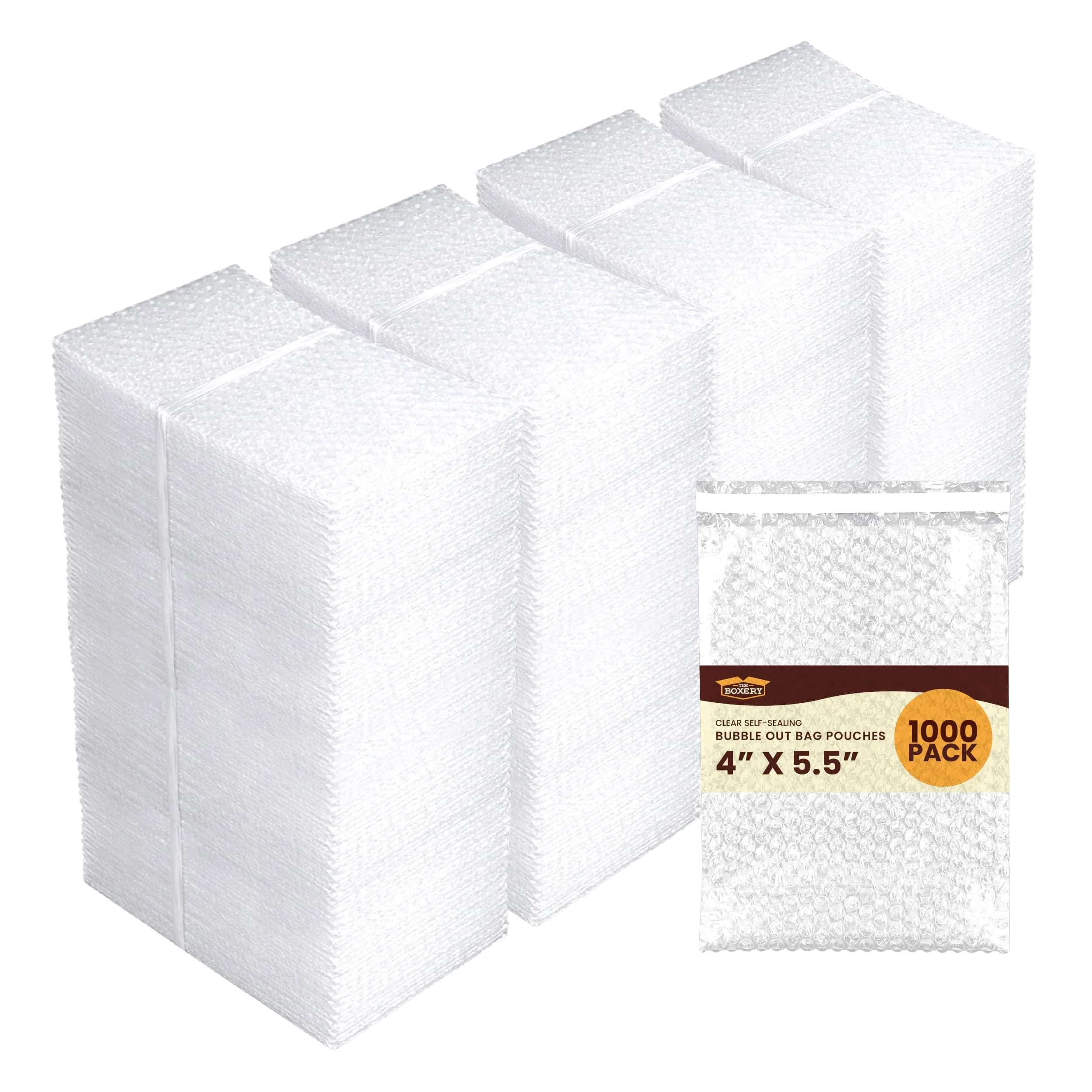 The Boxery 4x5.5" Clear Self-Sealing Bubble Out Bag Pouches, 1000 Pack | Transparent Bubble Cushion for Fragile Items — 4" x 5.5"
