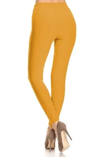 Leggings Depot Womens 1" Waistband High Waisted Solid Leggings Pants (Full Length, Mustard, One Size) thumbnail 4